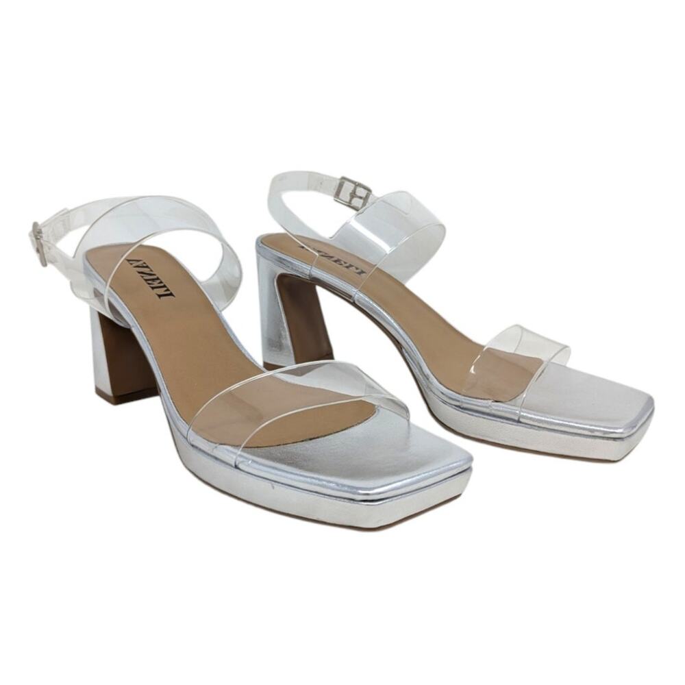 Vaneli Maida Silver Clear Vinyl Platform Heels Size 10N